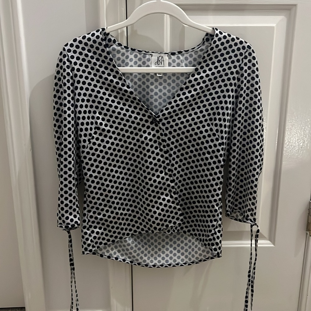 Polka-Dot Silk Black/Silver Three Quarter Length Blouse - Worn Once